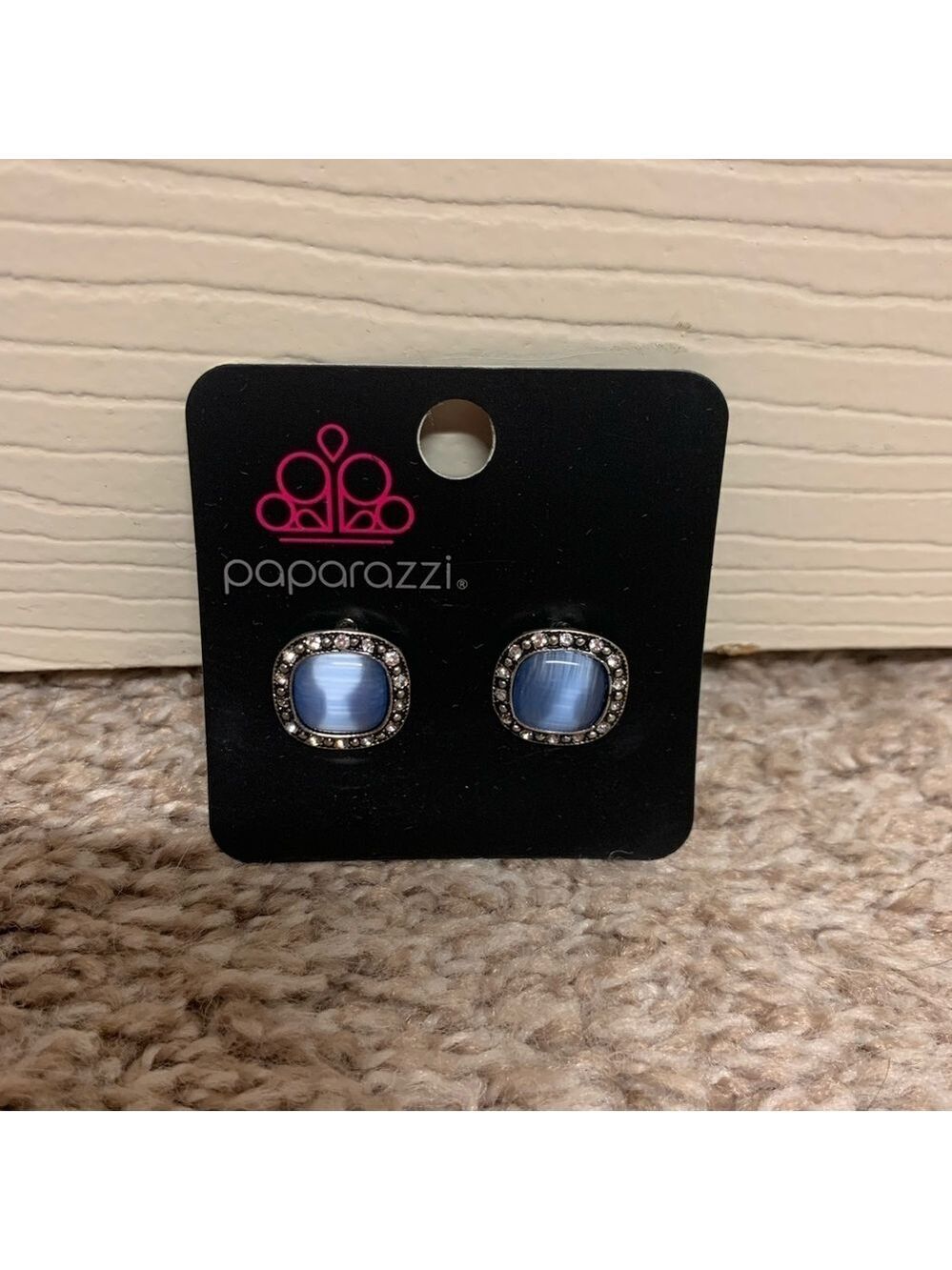 Paparazzi earrings blue silver square fancy formal shiny NEW - Picture 4 of 7